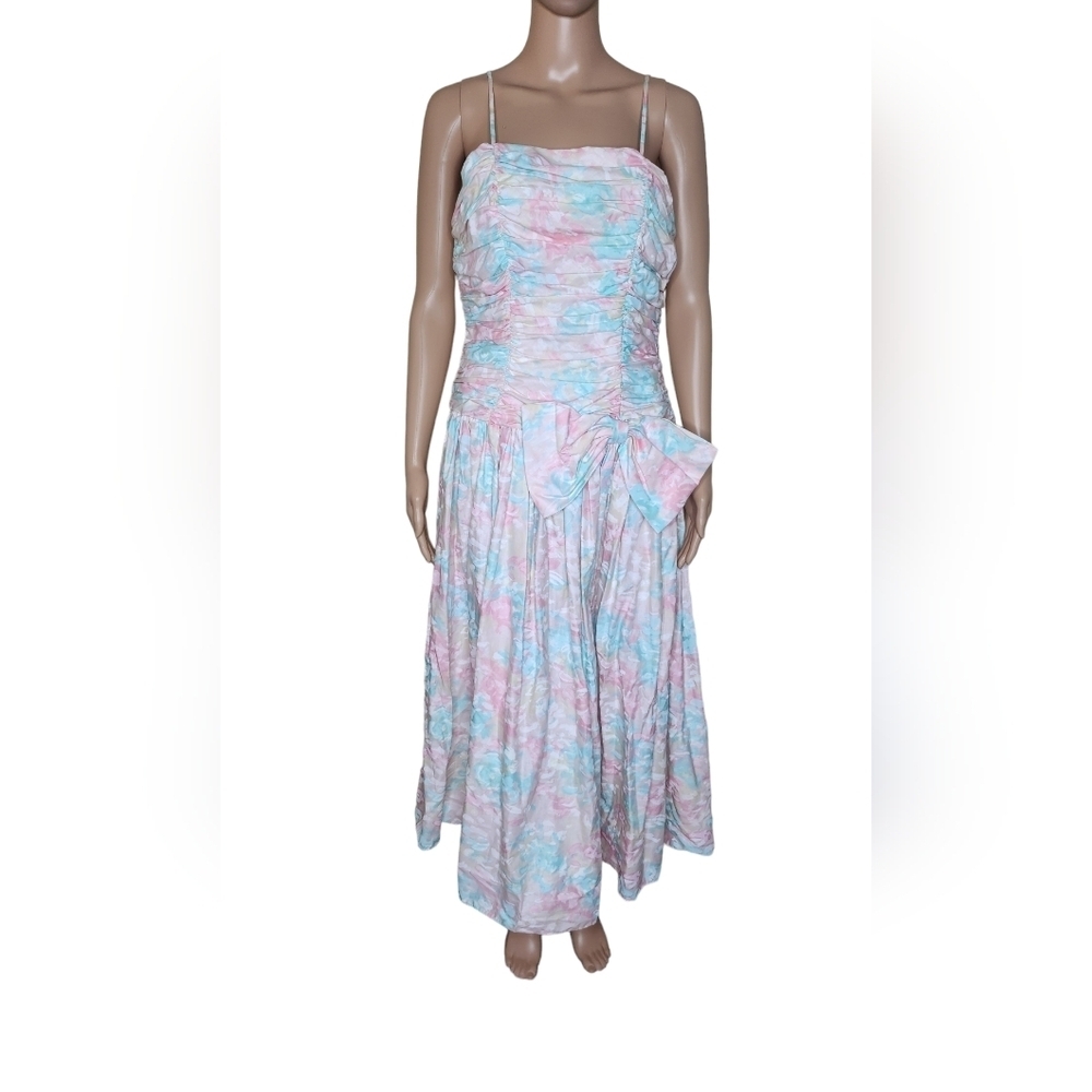 Alfred Angelo Dance Allure Vintage pastel floral ruched bow cottagecore dress 12